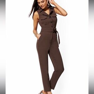 NY&Co. Brown Button Jumpsuit